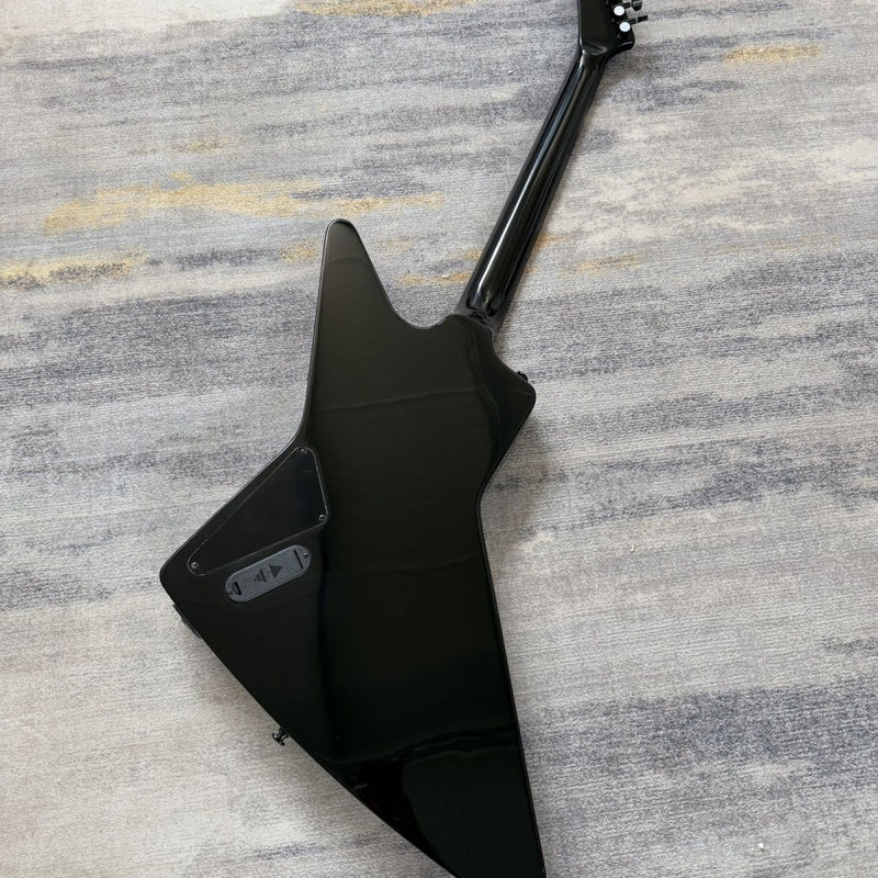 ESP-Inspired Explorer Electric Guitar with Gloss Black Finish, Active EMG Humbuckers & Running Wolf Inlays(LRG-062)