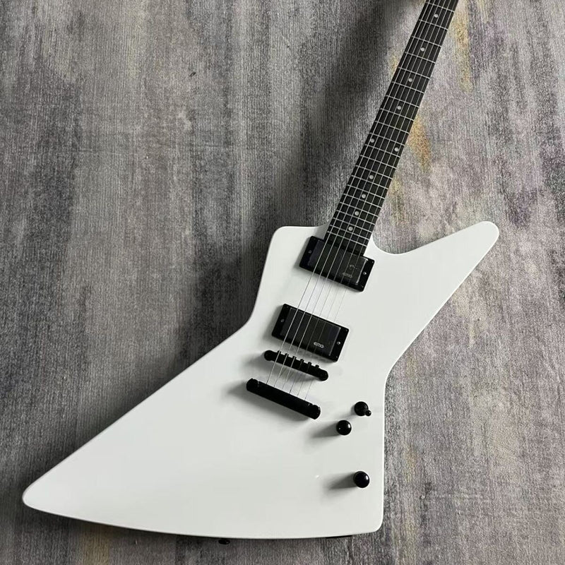 ESP-Inspired Explorer Style Electric Guitar with Gloss White Finish & Fixed Bridge(LRG-082)