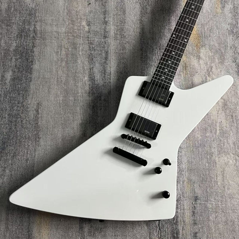 ESP-Inspired Explorer Style Electric Guitar with Gloss White Finish & Fixed Bridge(LRG-082)