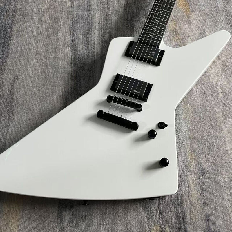 ESP-Inspired Explorer Style Electric Guitar with Gloss White Finish & Fixed Bridge(LRG-082)