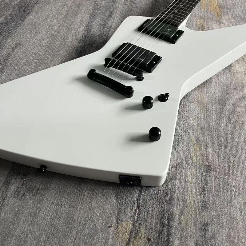 ESP-Inspired Explorer Style Electric Guitar with Gloss White Finish & Fixed Bridge(LRG-082)