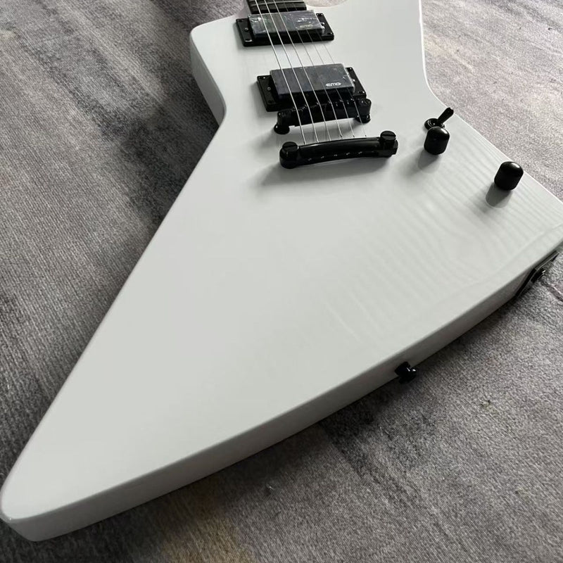 ESP-Inspired Explorer Style Electric Guitar with Gloss White Finish & Fixed Bridge(LRG-082)