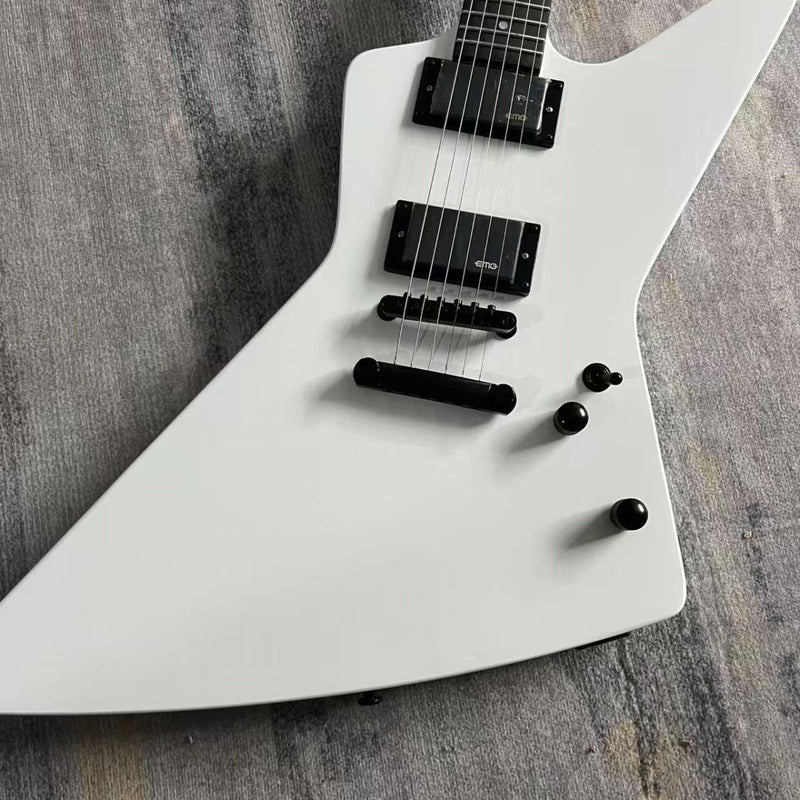 ESP-Inspired Explorer Style Electric Guitar with Gloss White Finish & Fixed Bridge(LRG-082)