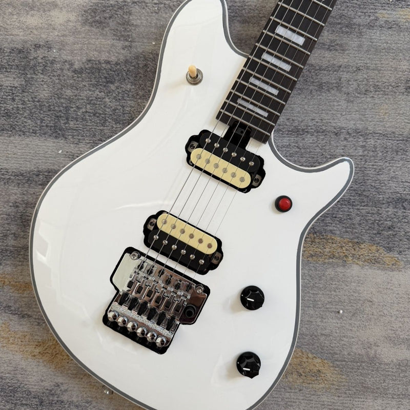 EVH Style Gloss White Electric Guitar with Floyd Rose Style Double Locking Tremolo (LRG-080)
