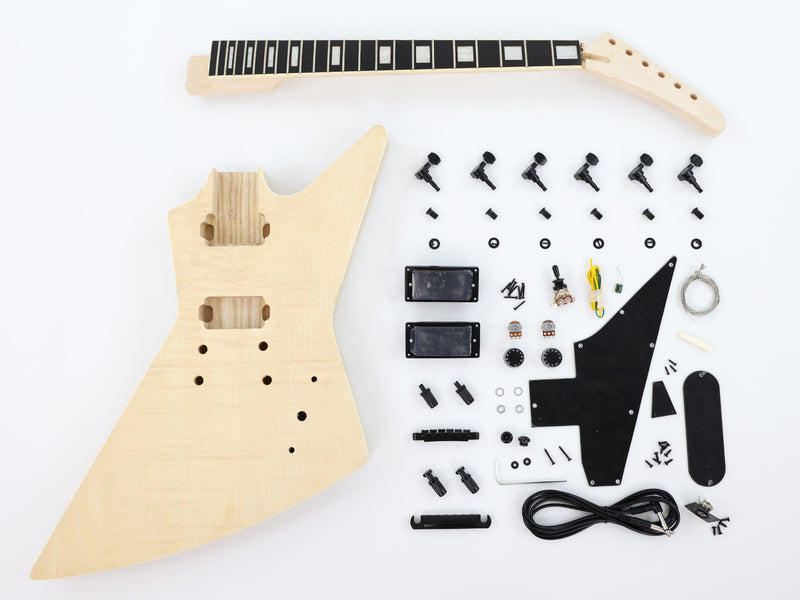 Explorer Style Ash Wood DIY Electric Guitar Kit with Flamed Maple Top (LRF-023, Limited Edition)
