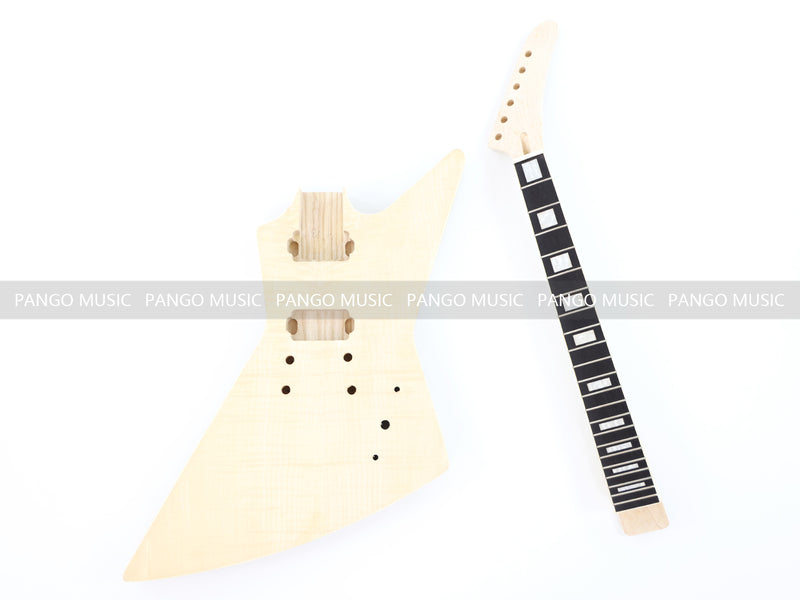 Explorer Style Ash Wood DIY Electric Guitar Kit with Flamed Maple Top (LRF-023, Limited Edition)