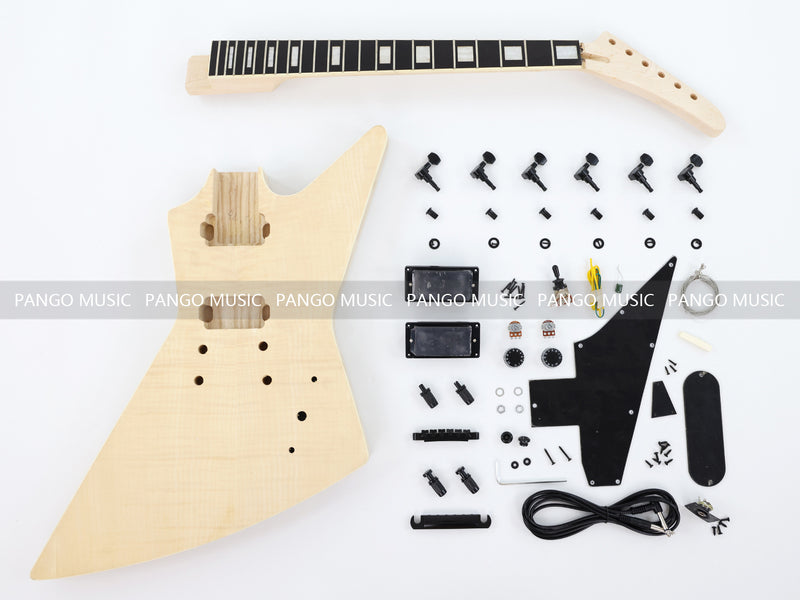 Explorer Style Ash Wood DIY Electric Guitar Kit with Flamed Maple Top (LRF-023, Limited Edition)