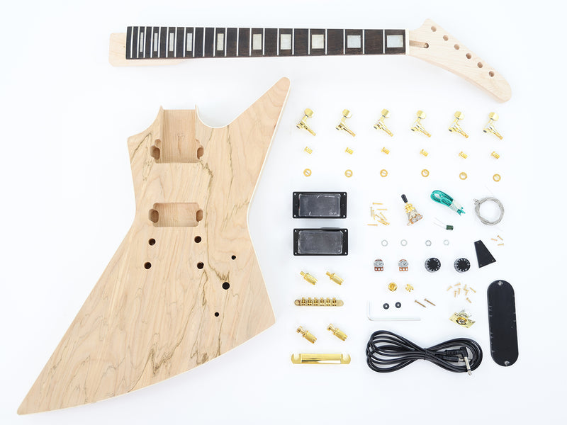 Explorer Style DIY Electric Guitar Kit with Spalted Maple Top (LRF-044, Limited Edition)