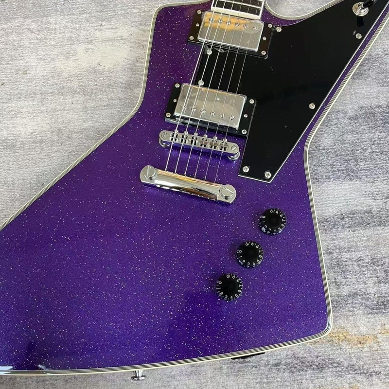 Explorer Style Electric Guitar with Gloss Purple Sparkle Finish(LRG-142)