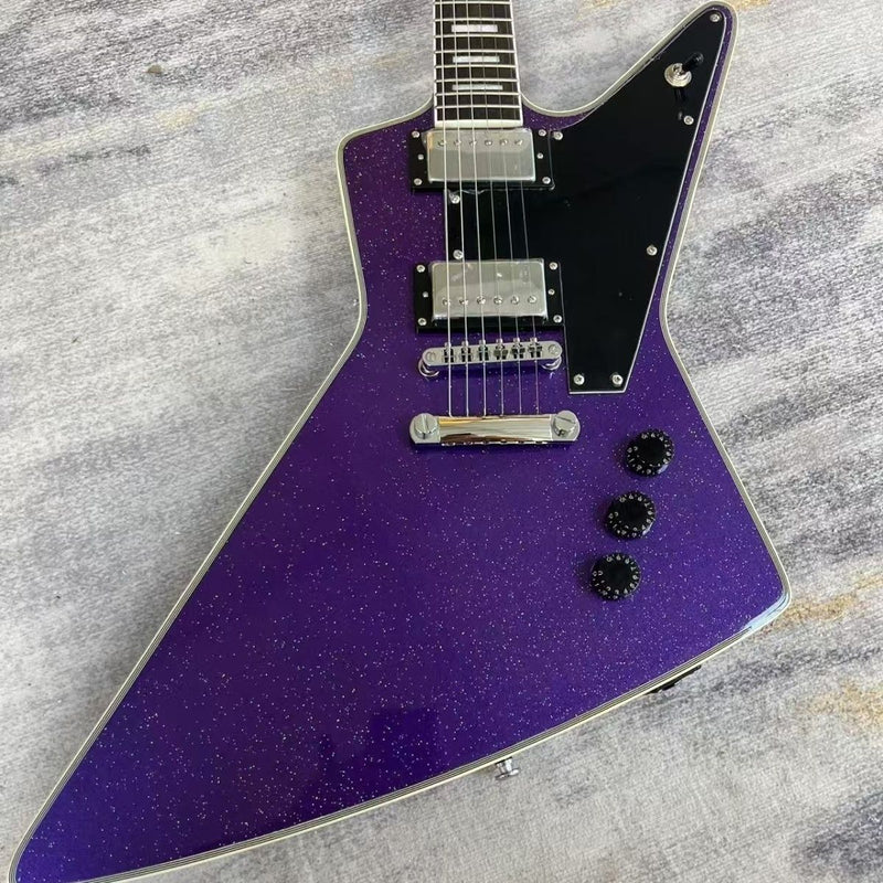 Explorer Style Electric Guitar with Gloss Purple Sparkle Finish(LRG-142)