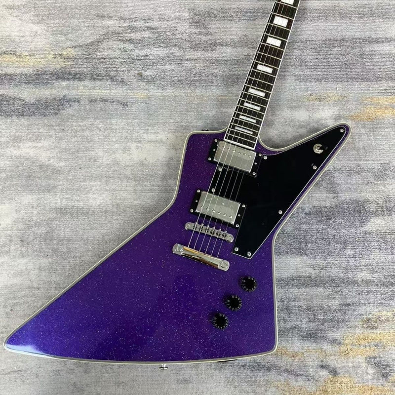 Explorer Style Electric Guitar with Gloss Purple Sparkle Finish(LRG-142)