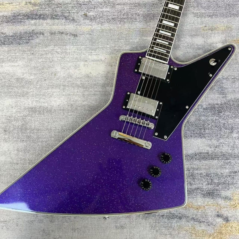 Explorer Style Electric Guitar with Gloss Purple Sparkle Finish(LRG-142)