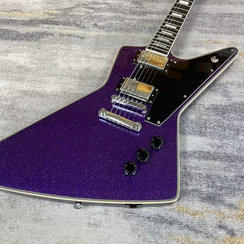 Explorer Style Electric Guitar with Gloss Purple Sparkle Finish(LRG-142)