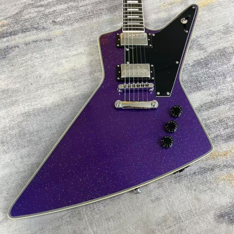 Explorer Style Electric Guitar with Gloss Purple Sparkle Finish(LRG-142)