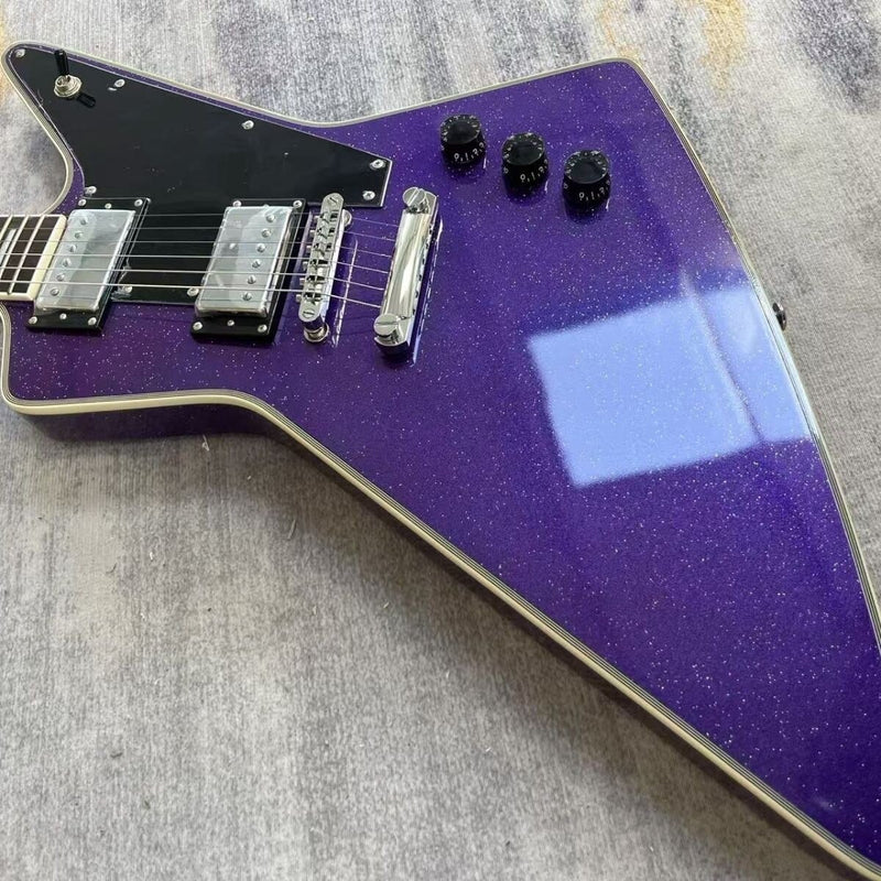 Explorer Style Electric Guitar with Gloss Purple Sparkle Finish(LRG-142)