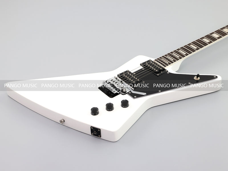 Explorer Style Electric Guitar with Gloss White Finish & Floyd Rose Style Double Locking Tremolo (LRG-063X)