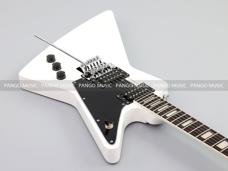 Explorer Style Electric Guitar with Gloss White Finish & Floyd Rose Style Double Locking Tremolo (LRG-063X)