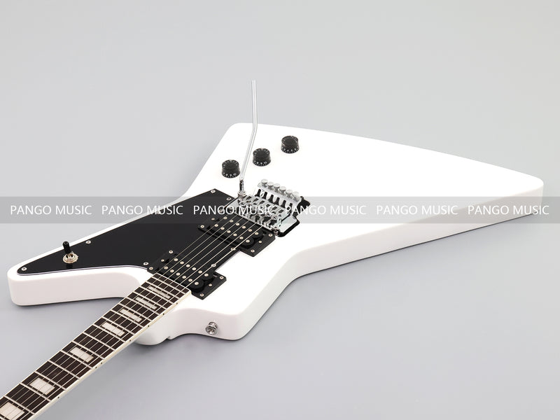 Explorer Style Electric Guitar with Gloss White Finish & Floyd Rose Style Double Locking Tremolo (LRG-063X)