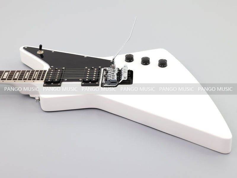 Explorer Style Electric Guitar with Gloss White Finish & Floyd Rose Style Double Locking Tremolo (LRG-063X)