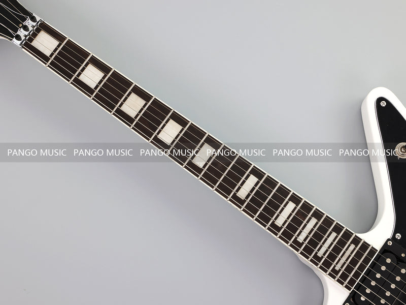 Explorer Style Electric Guitar with Gloss White Finish & Floyd Rose Style Double Locking Tremolo (LRG-063X)