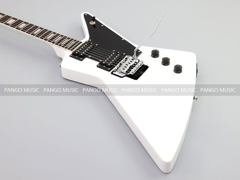 Explorer Style Electric Guitar with Gloss White Finish & Floyd Rose Style Double Locking Tremolo (LRG-063X)