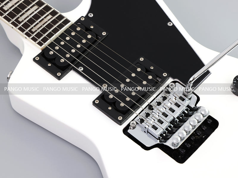 Explorer Style Electric Guitar with Gloss White Finish & Floyd Rose Style Double Locking Tremolo (LRG-063X)