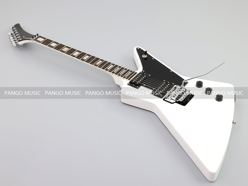Explorer Style Electric Guitar with Gloss White Finish & Floyd Rose Style Double Locking Tremolo (LRG-063X)
