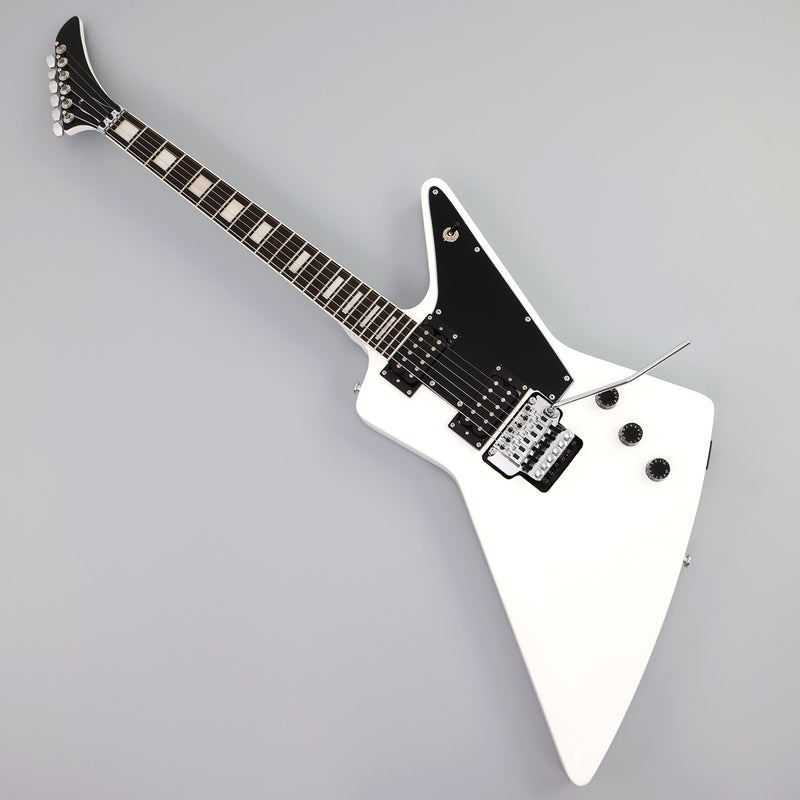 Explorer Style Electric Guitar with Gloss White Finish & Floyd Rose Style Double Locking Tremolo (LRG-063X)