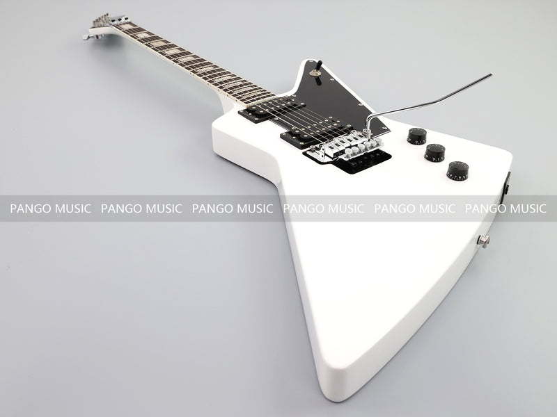 Explorer Style Electric Guitar with Gloss White Finish & Floyd Rose Style Double Locking Tremolo (LRG-063X)