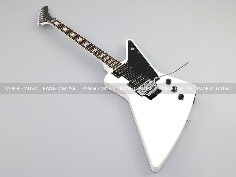 Explorer Style Electric Guitar with Gloss White Finish & Floyd Rose Style Double Locking Tremolo (LRG-063X)