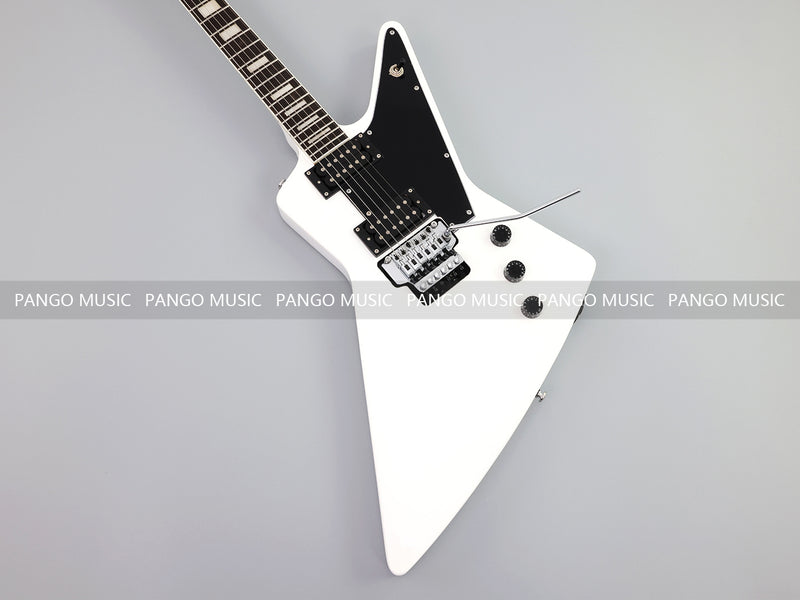 Explorer Style Electric Guitar with Gloss White Finish & Floyd Rose Style Double Locking Tremolo (LRG-063X)