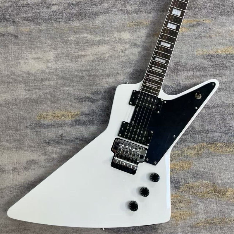 Explorer Style Electric Guitar with Gloss White Finish & Floyd Rose Style Double Locking Tremolo (LRG-063)