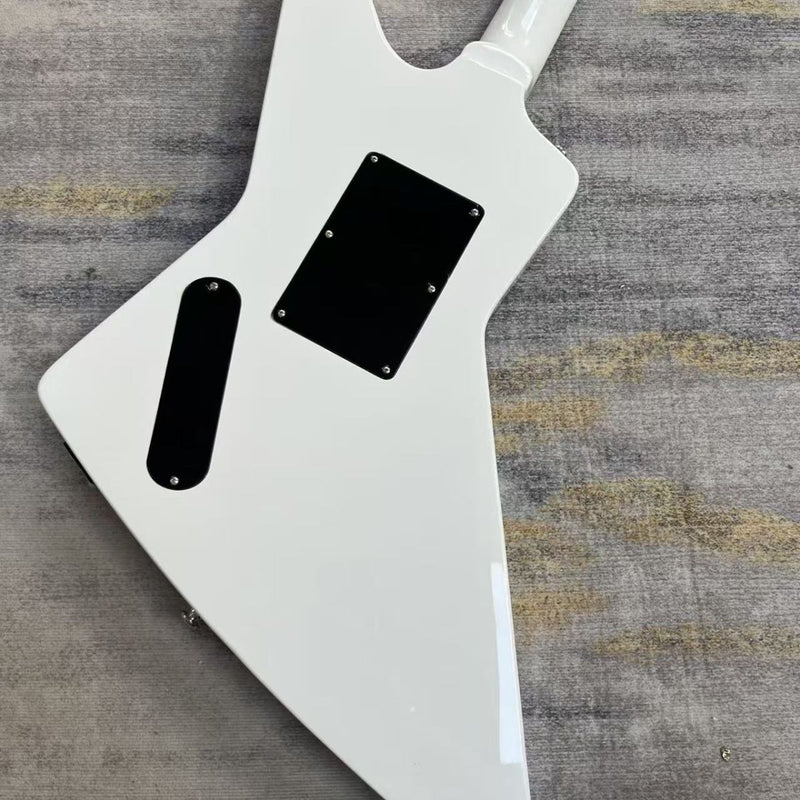 Explorer Style Electric Guitar with Gloss White Finish & Floyd Rose Style Double Locking Tremolo (LRG-063)