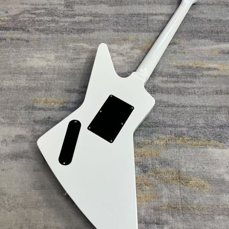 Explorer Style Electric Guitar with Gloss White Finish & Floyd Rose Style Double Locking Tremolo (LRG-063)