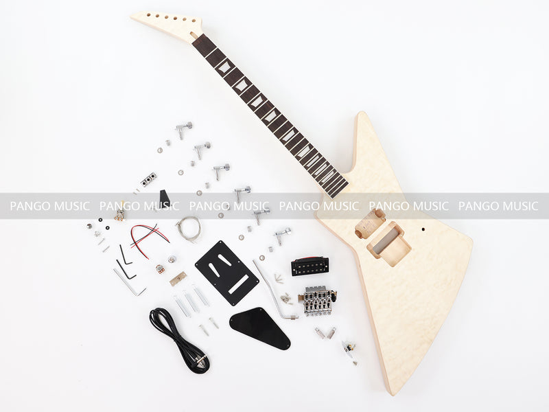 Explorer Style Neck Through DIY Electric Guitar Kit with Quilted Maple Top (18009, Limited Edition)