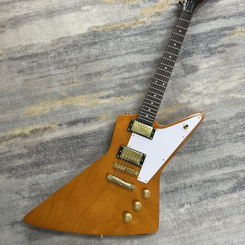 Explorer Style Solid Body Electric Guitar | Transparent Yellow | Gold Hardware (LRG-054)
