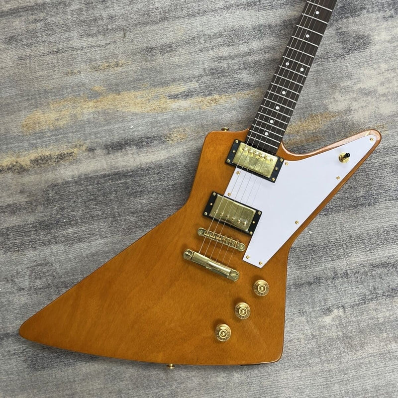 Explorer Style Solid Body Electric Guitar | Transparent Yellow | Gold Hardware (LRG-054)
