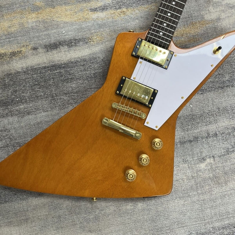 Explorer Style Solid Body Electric Guitar | Transparent Yellow | Gold Hardware (LRG-054)