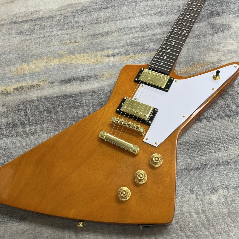 Explorer Style Solid Body Electric Guitar | Transparent Yellow | Gold Hardware (LRG-054)