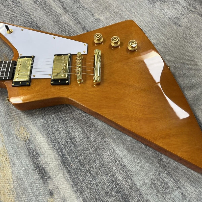 Explorer Style Solid Body Electric Guitar | Transparent Yellow | Gold Hardware (LRG-054)
