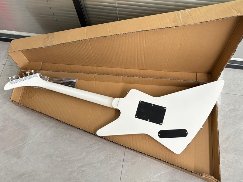 Explorer Style Electric Guitar with Gloss White Finish & Floyd Rose Style Double Locking Tremolo (LRG-063X)