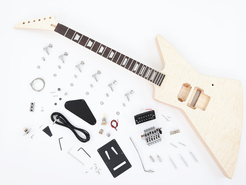 Explorer Style Neck Through DIY Electric Guitar Kit with Quilted Maple Top (18009, Limited Edition)