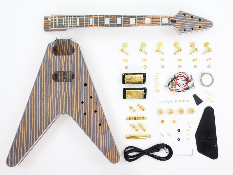 Flying V Style All Zebrawood DIY Electric Guitar Kit (PFV-670C, Limited Edition)