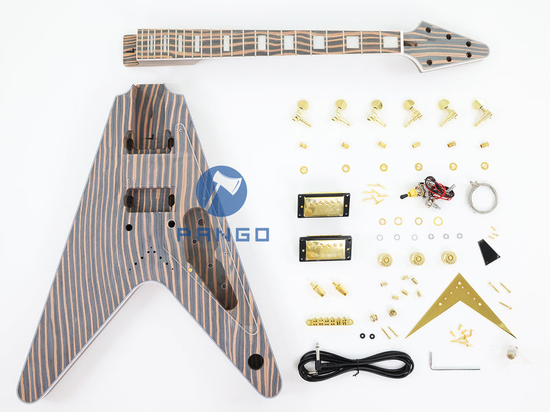 Flying V Style All Zebrawood DIY Electric Guitar Kit (PFV-670)