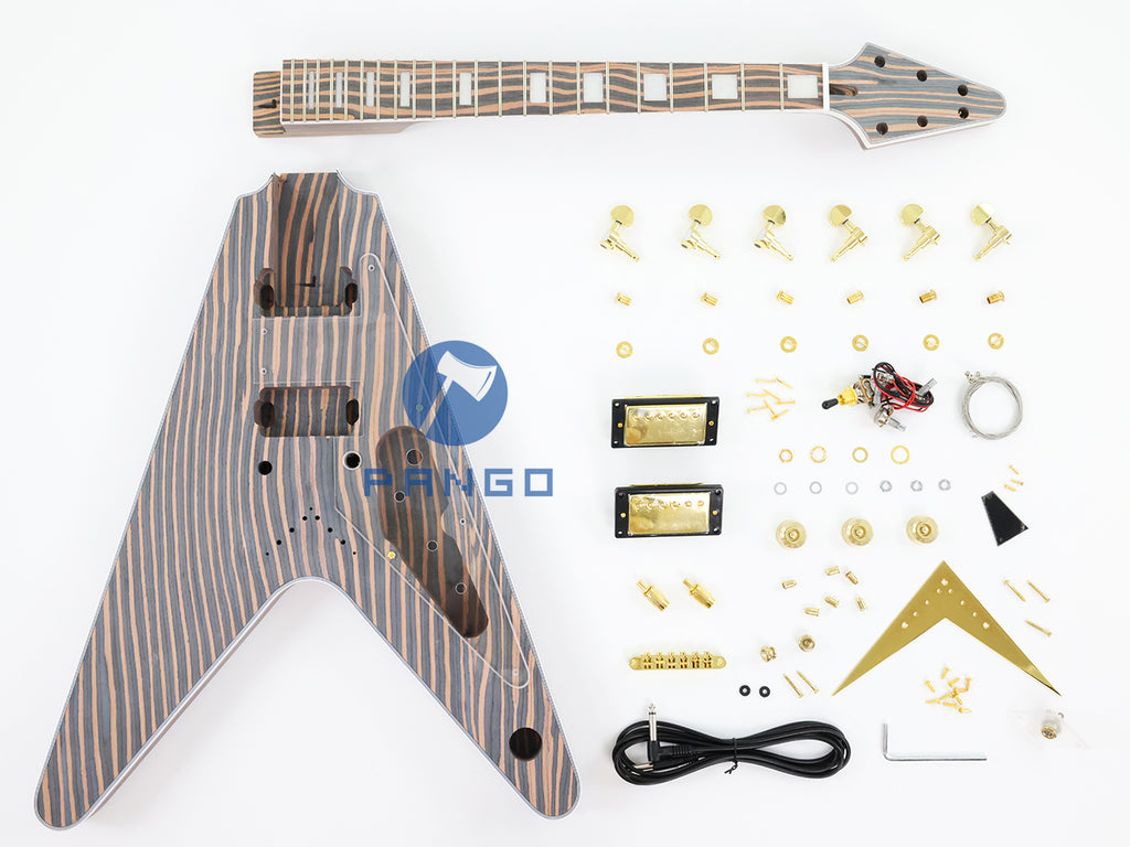 Flying V Style All Zebrawood DIY Electric Guitar Kit (PFV-670