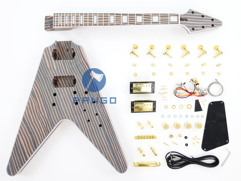 Flying V Style All Zebrawood DIY Electric Guitar Kit (PFV-672)