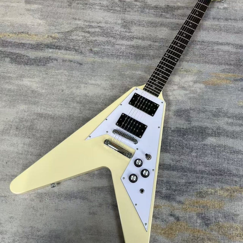 Flying V Style Electric Guitar | Vintage Cream | Dual Humbuckers (LRG-057)