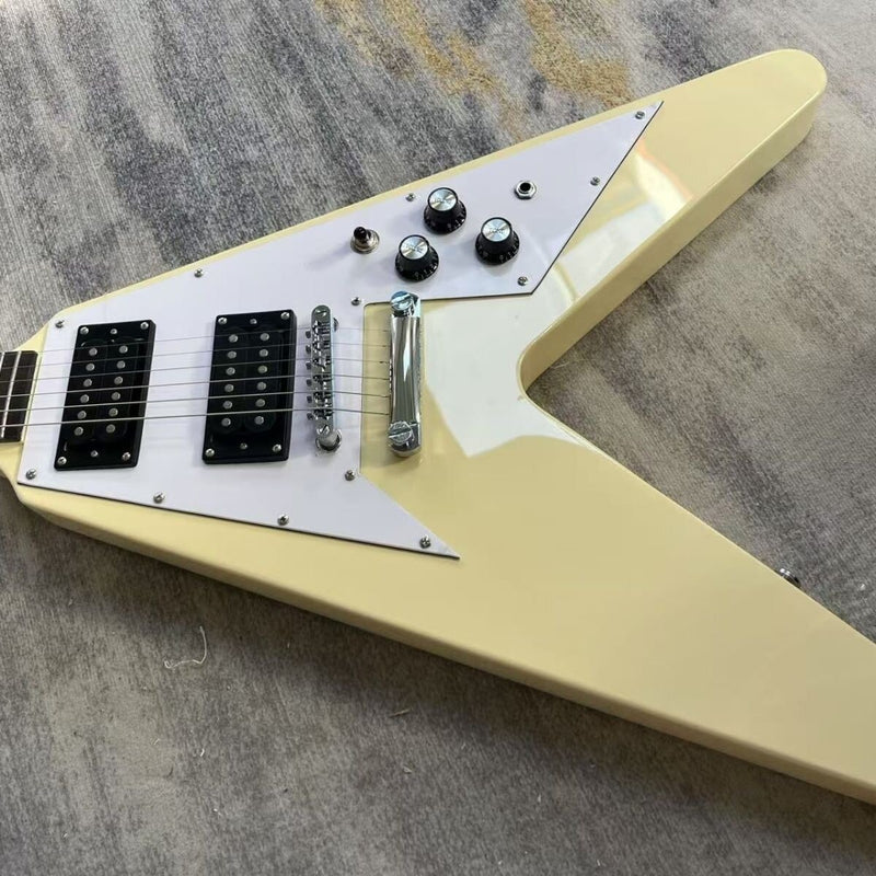 Flying V Style Electric Guitar | Vintage Cream | Dual Humbuckers (LRG-057)