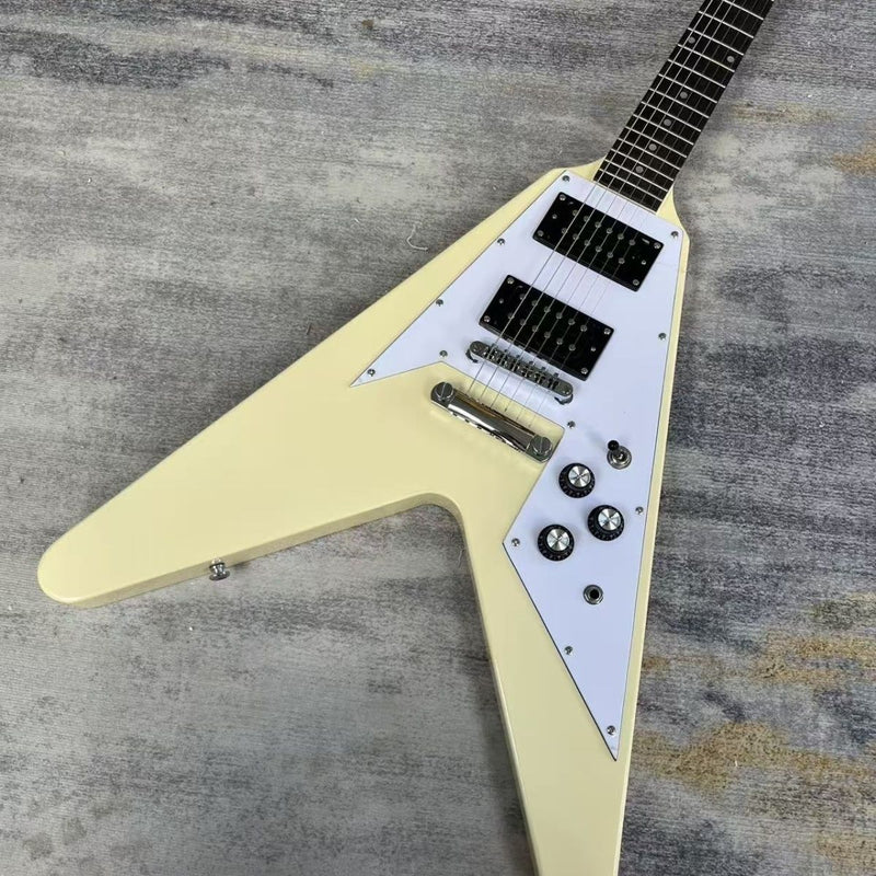 Flying V Style Electric Guitar | Vintage Cream | Dual Humbuckers (LRG-057)