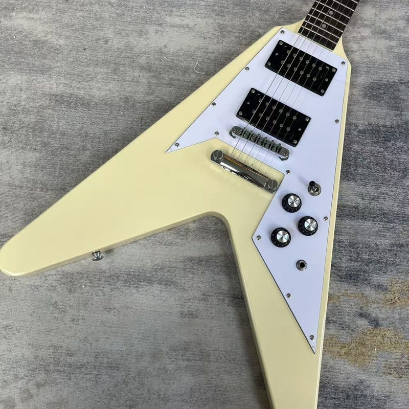 Flying V Style Electric Guitar | Vintage Cream | Dual Humbuckers (LRG-057)